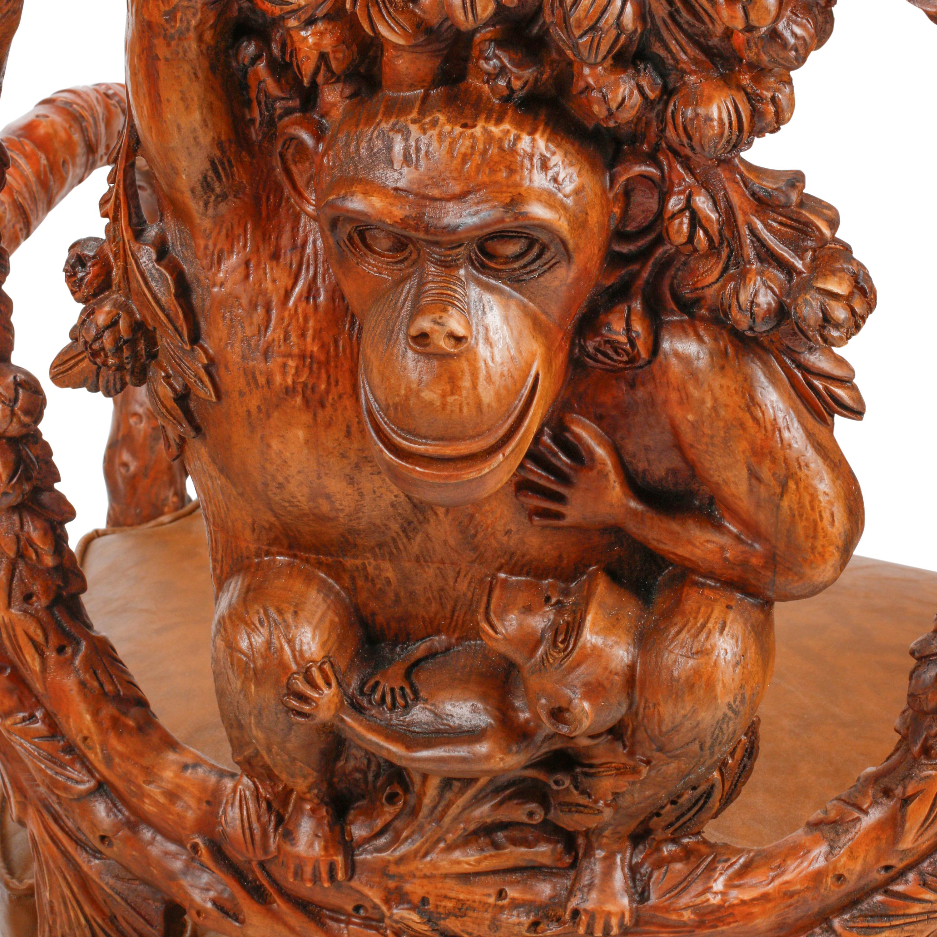 A Pair of Italian Carved Monkey Motif Fantasy Armchairs