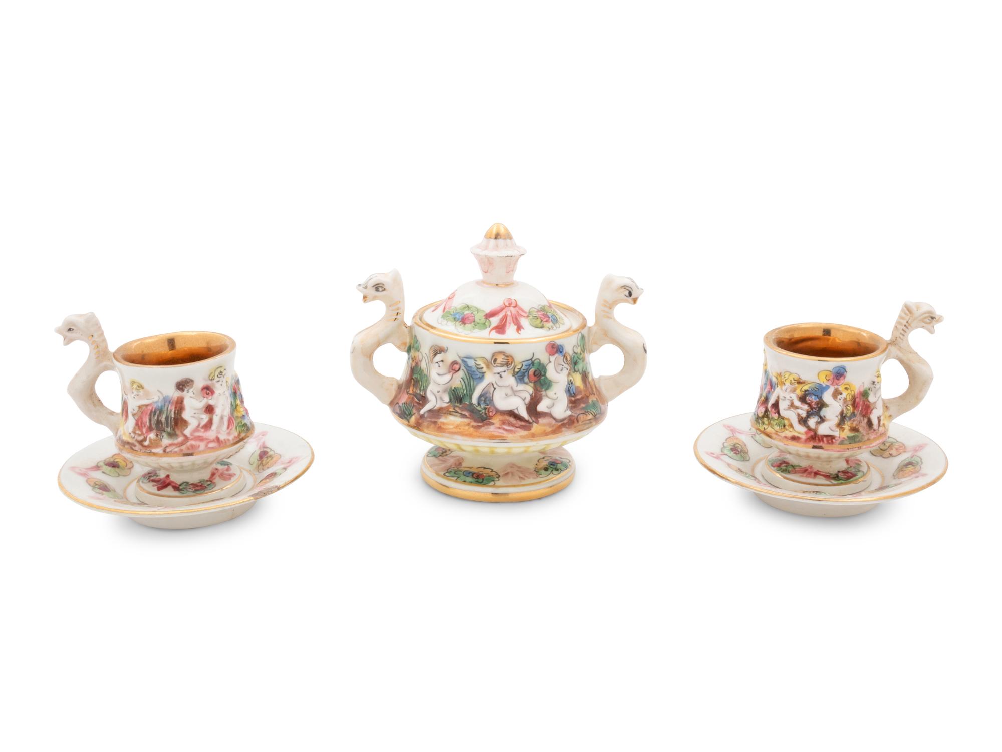 A Capodimonte Porcelain Demitasse Tea Service with Undertray