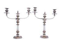 A Pair of English Silverplate Three Light Candelabra