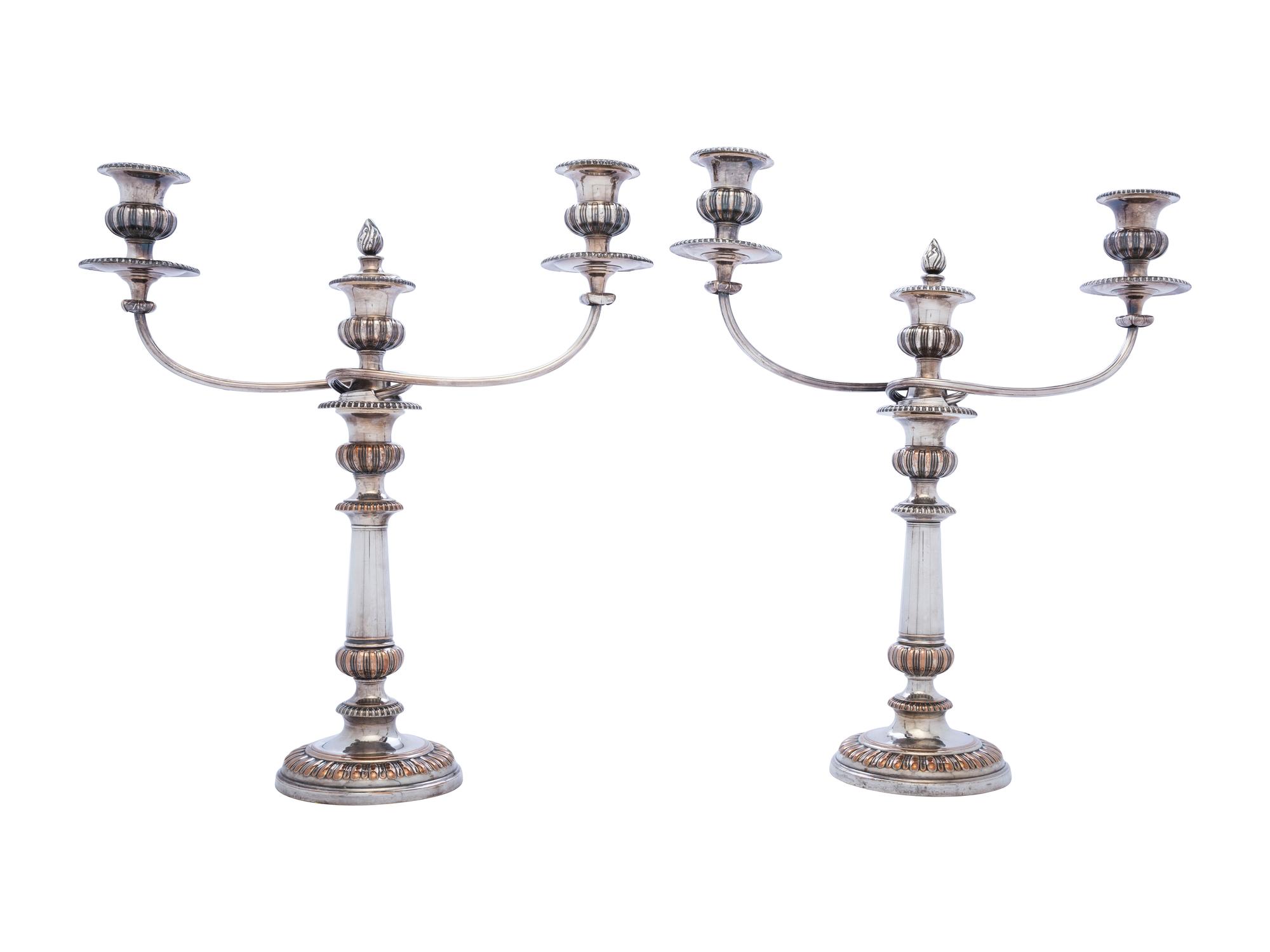 A Pair of English Silverplate Three Light Candelabra