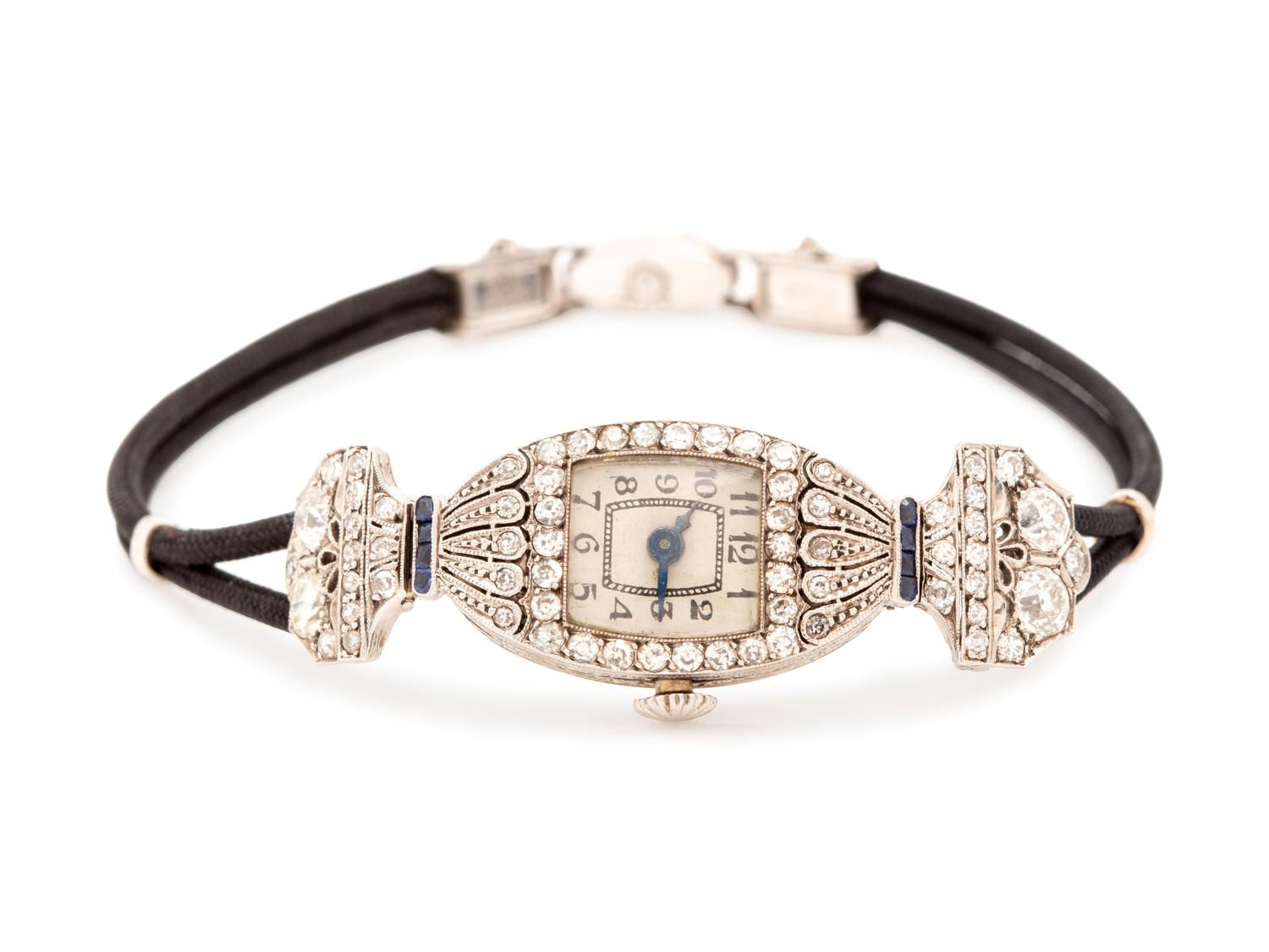 A White Gold, Diamond and Sapphire Wristwatch,
