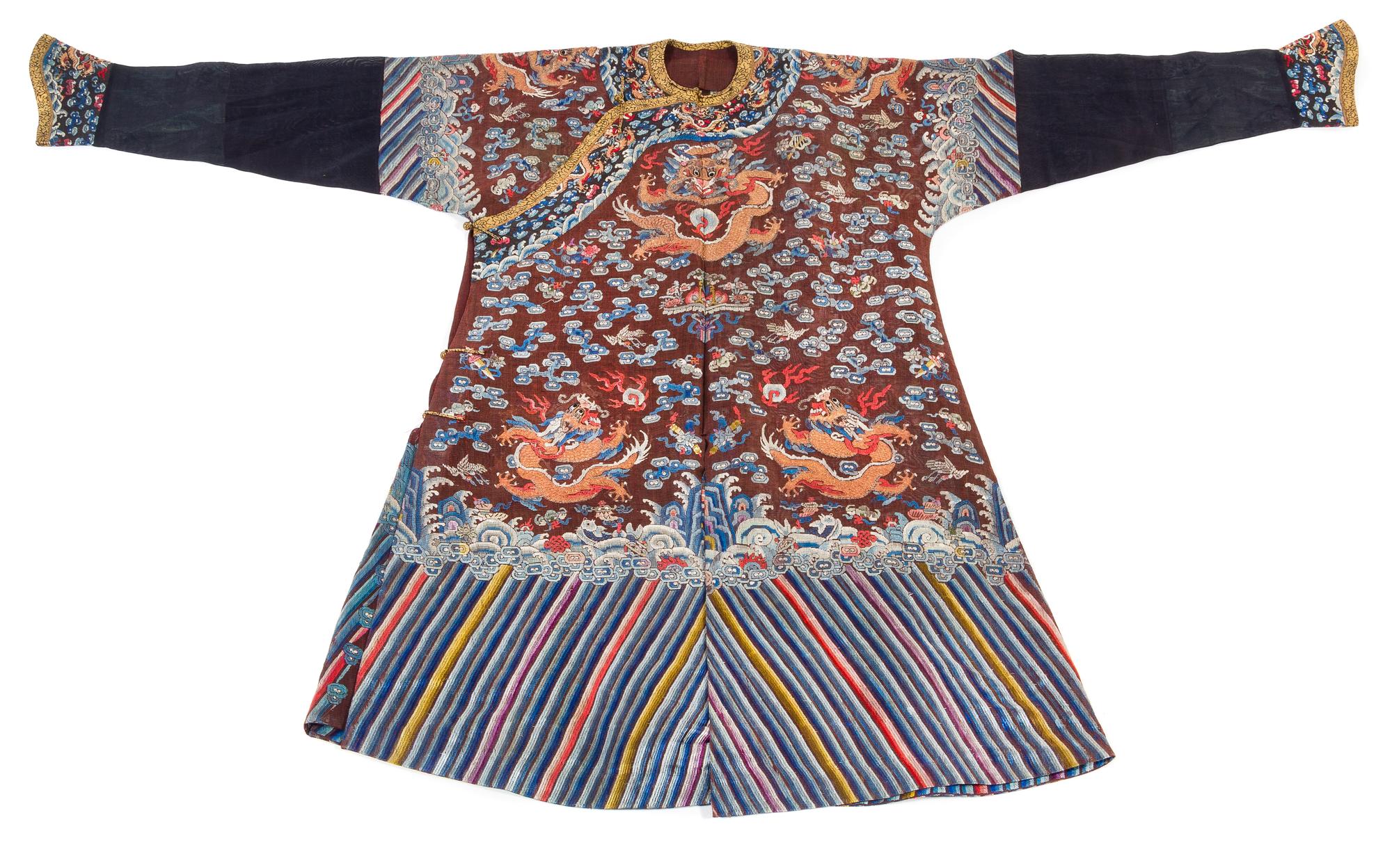 A Chinese Brown Ground Summer Gauze Dragon Robe Length 55 inches. — LATE QING DYNASTY