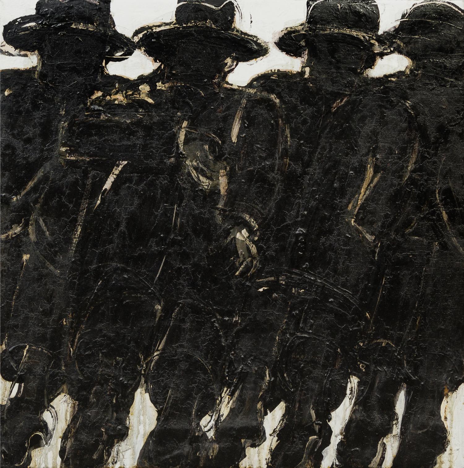 Lester F. Johnson, (American, 1919-2010), Four Men/Hats, 1969
