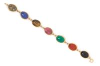 A 14 Karat Yellow Gold and Multi Gem Scarab Bracelet, 11.60 dwts.