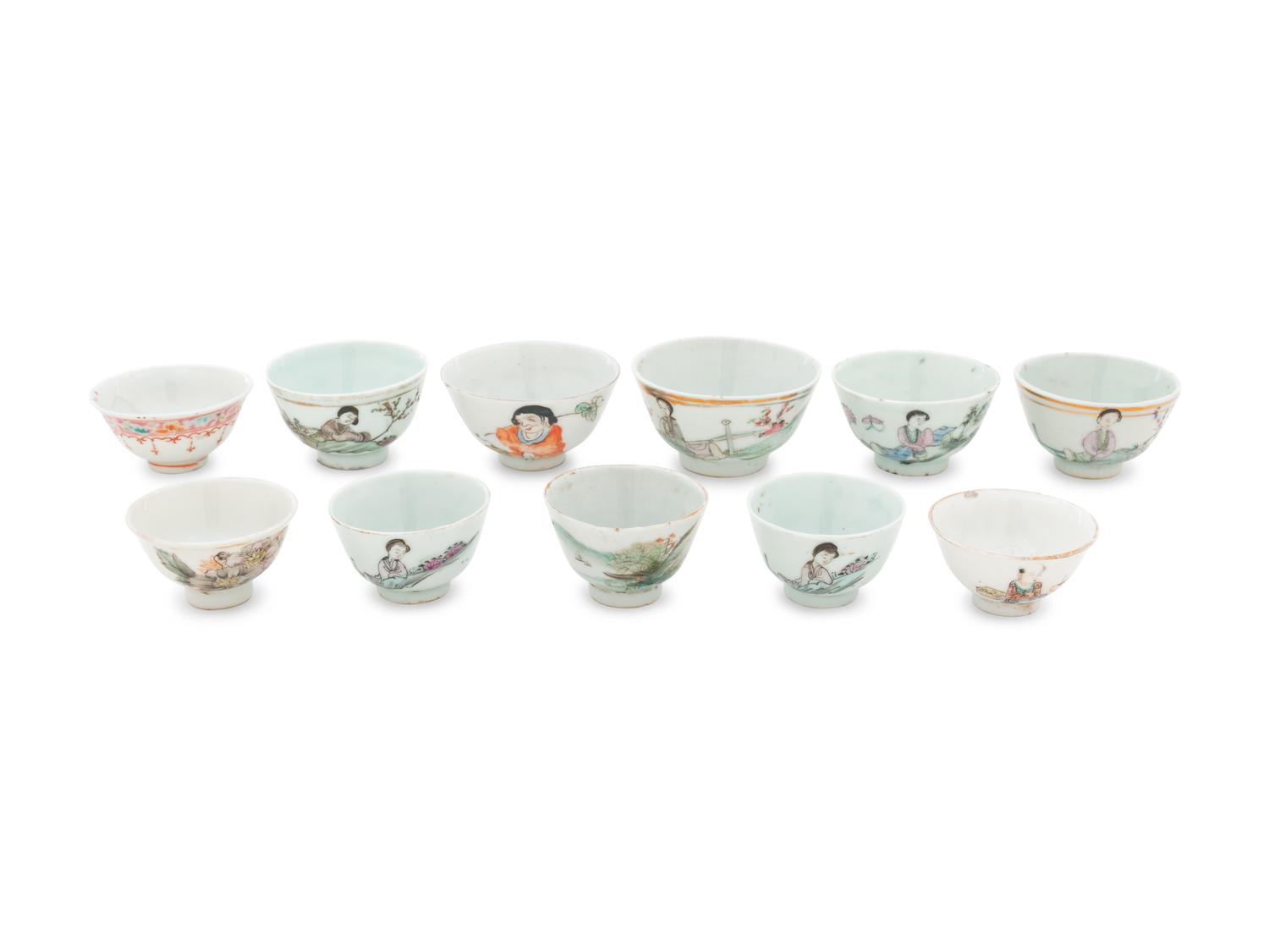 Eleven Chinese Famille Rose Porcelain Wine Cups