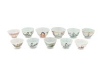 Eleven Chinese Famille Rose Porcelain Wine Cups