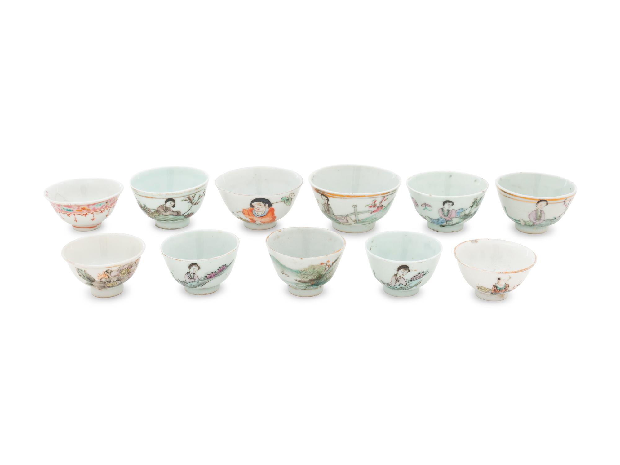 Eleven Chinese Famille Rose Porcelain Wine Cups