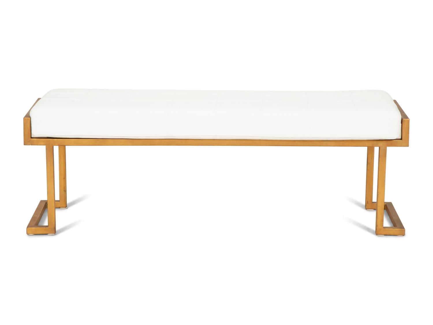 A Contemporary Brass Base Bench with White Upholstered Seat — 21st century