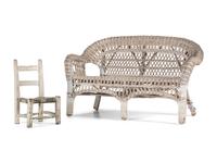 A White Painted Child's Wicker Settee and Chair