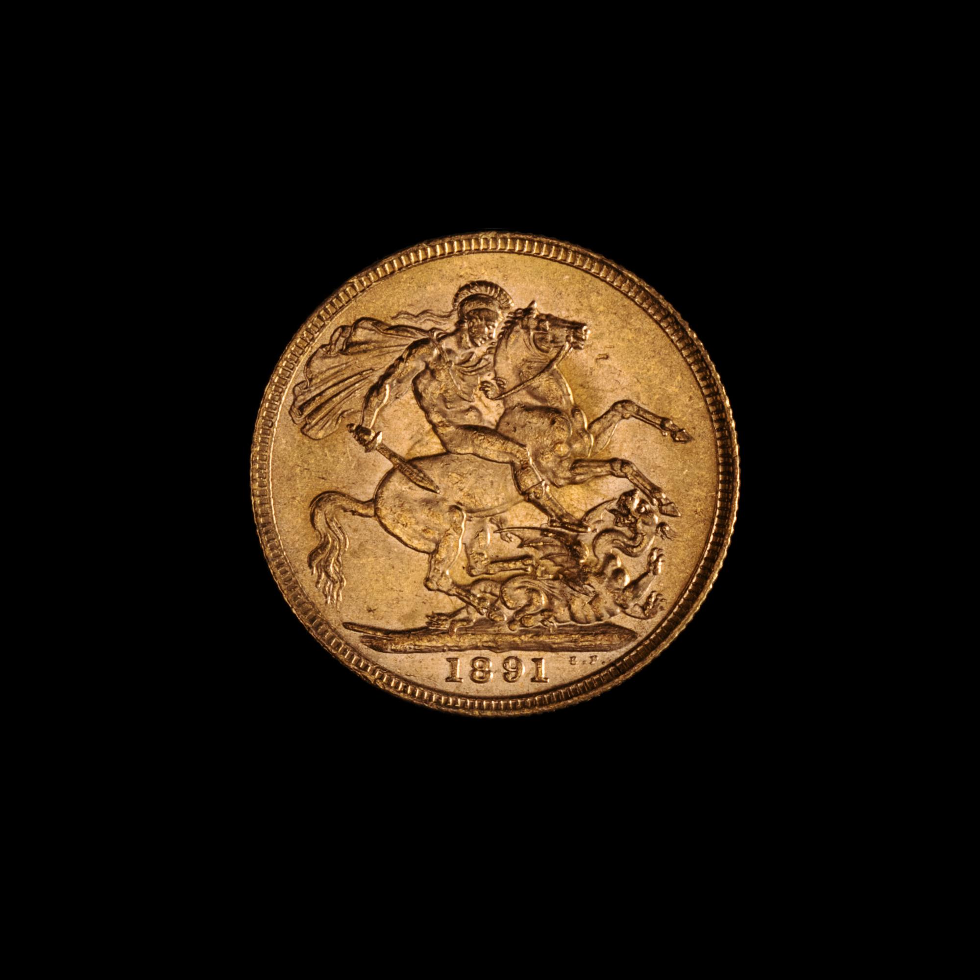 A United Kingdom 1891 Sovereign: Jubilee Head-London Mint Gold Coin