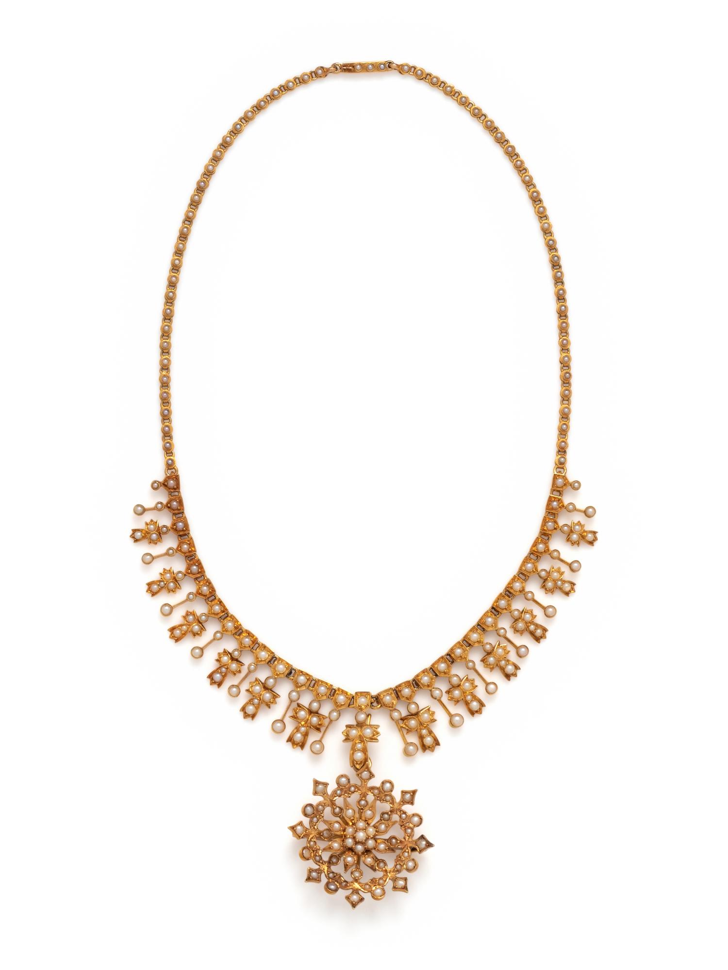 ANTIQUE, YELLOW GOLD AND SEED PEARL PENDANT/NECKLACE