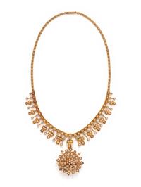 ANTIQUE, YELLOW GOLD AND SEED PEARL PENDANT/NECKLACE
