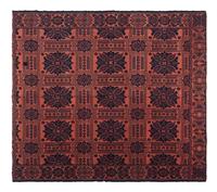Two Blue and Orange Jacquard Wool and Cotton Coverlets