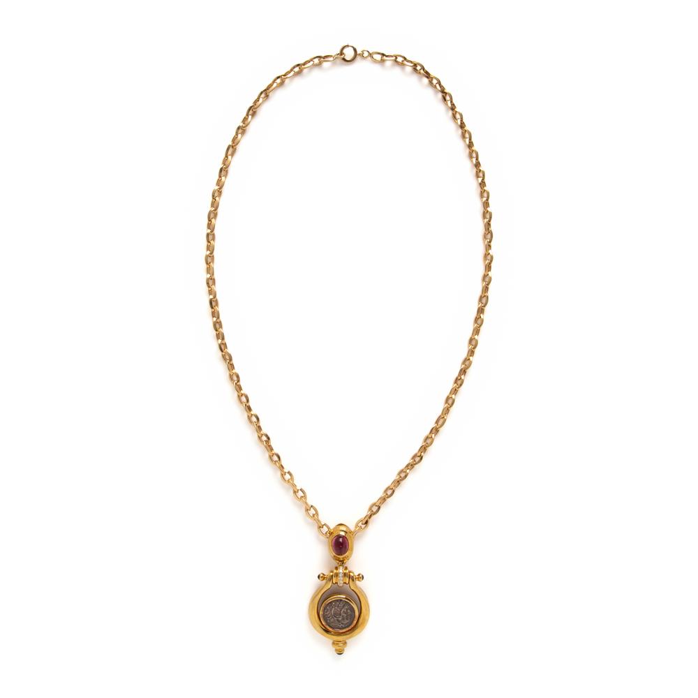 Multigem, Ancient Coin, and Yellow Gold Pendant Necklace