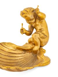 A Pair of Continental Gilt Bronze Putto and Shell Ornaments