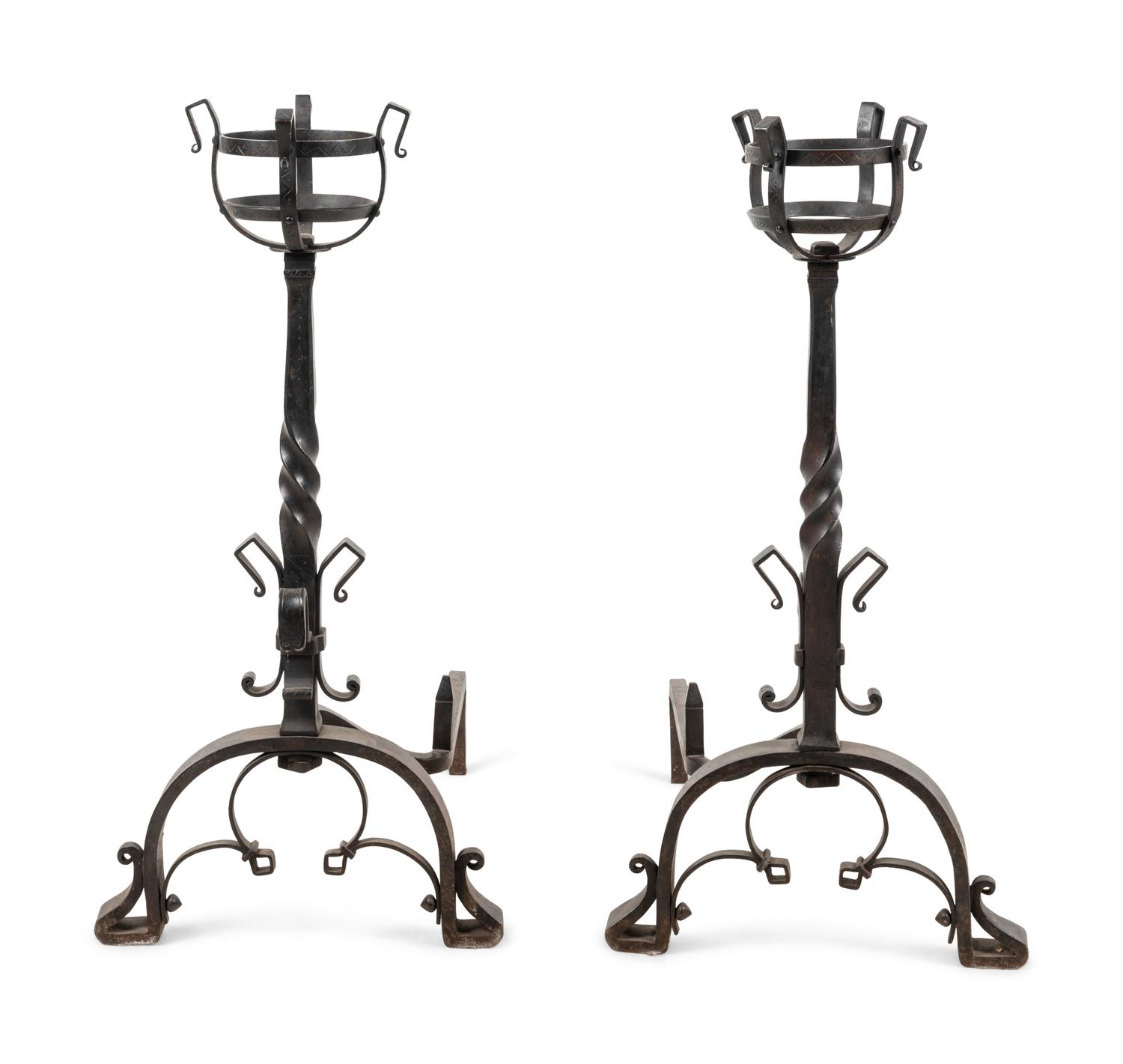 A Pair of Continental Iron Andirons
