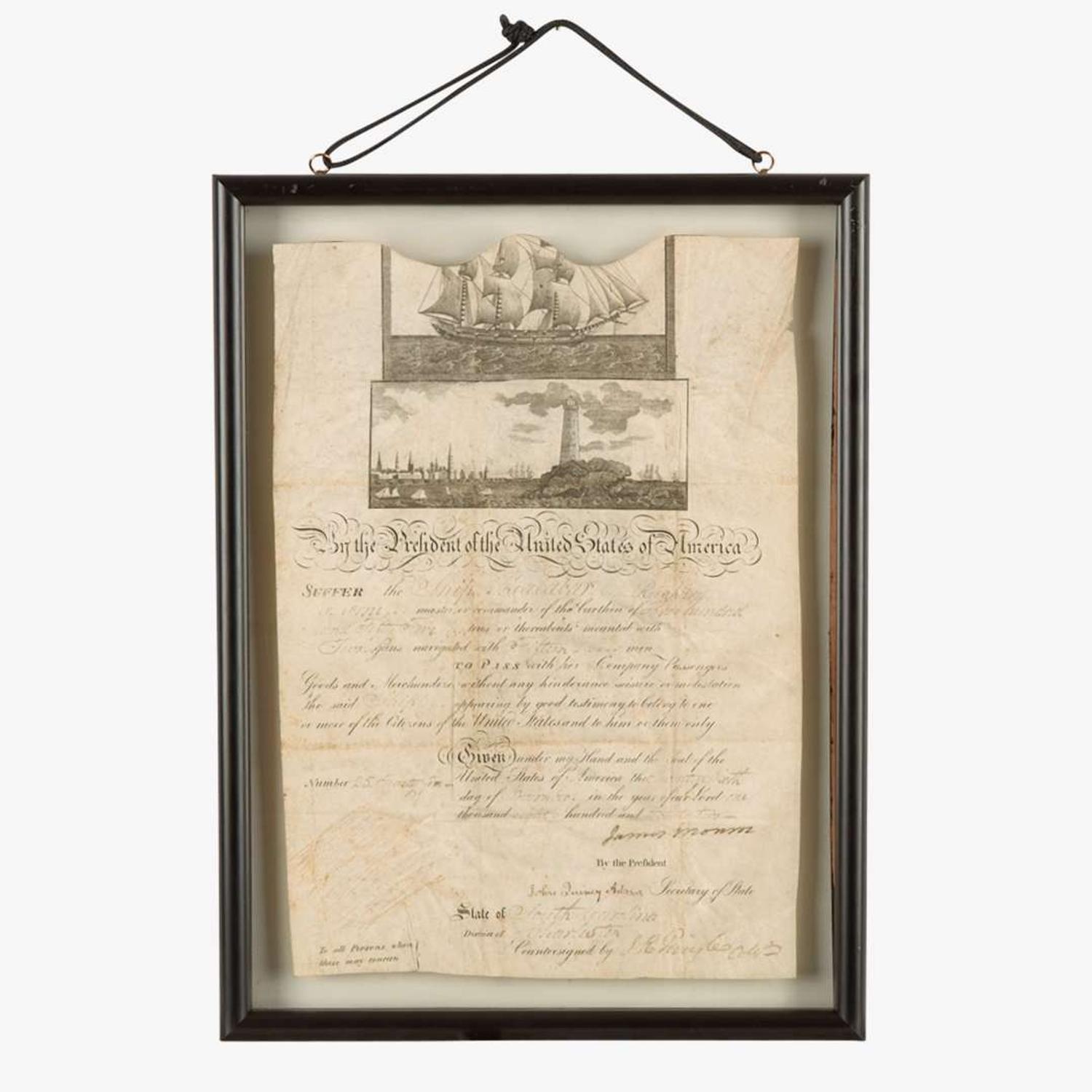 [Presidential] Monroe, James Signed Ship's Passport