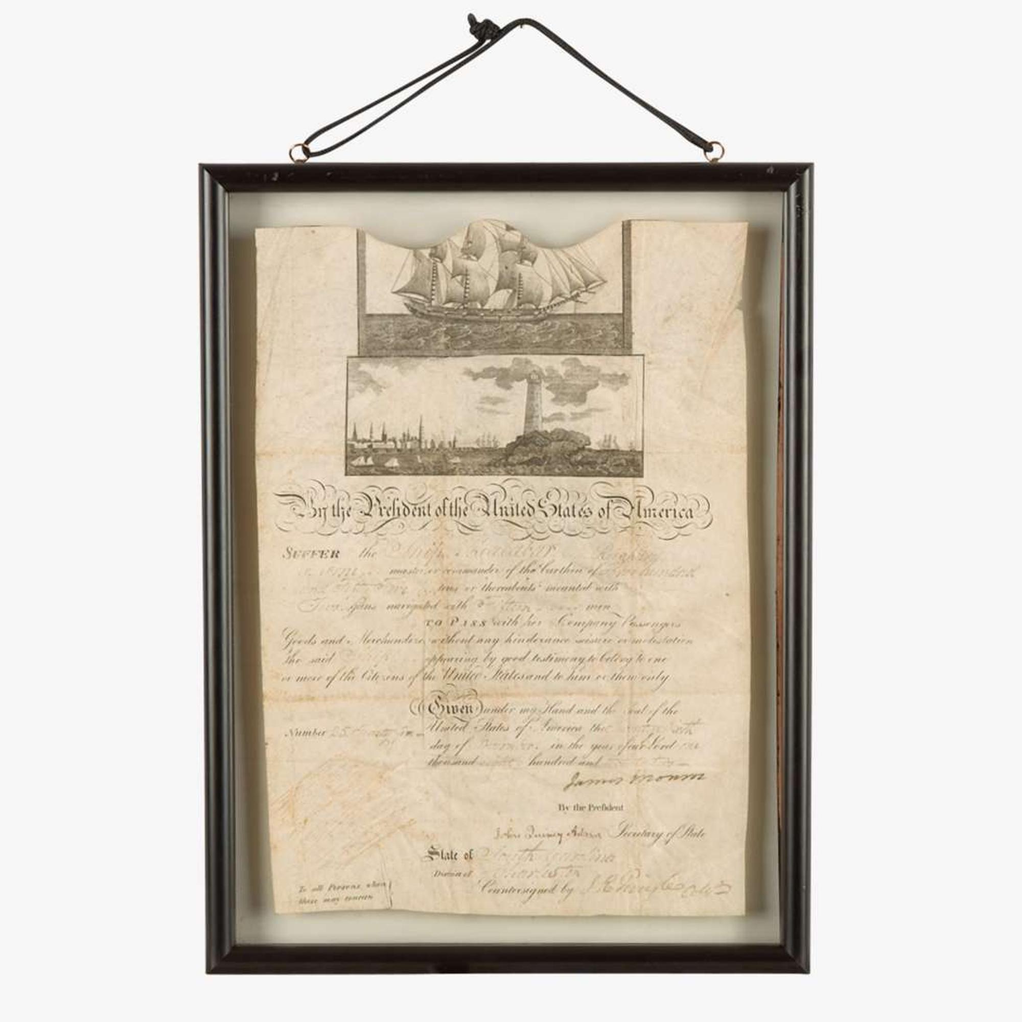 [Presidential] Monroe, James Signed Ship's Passport