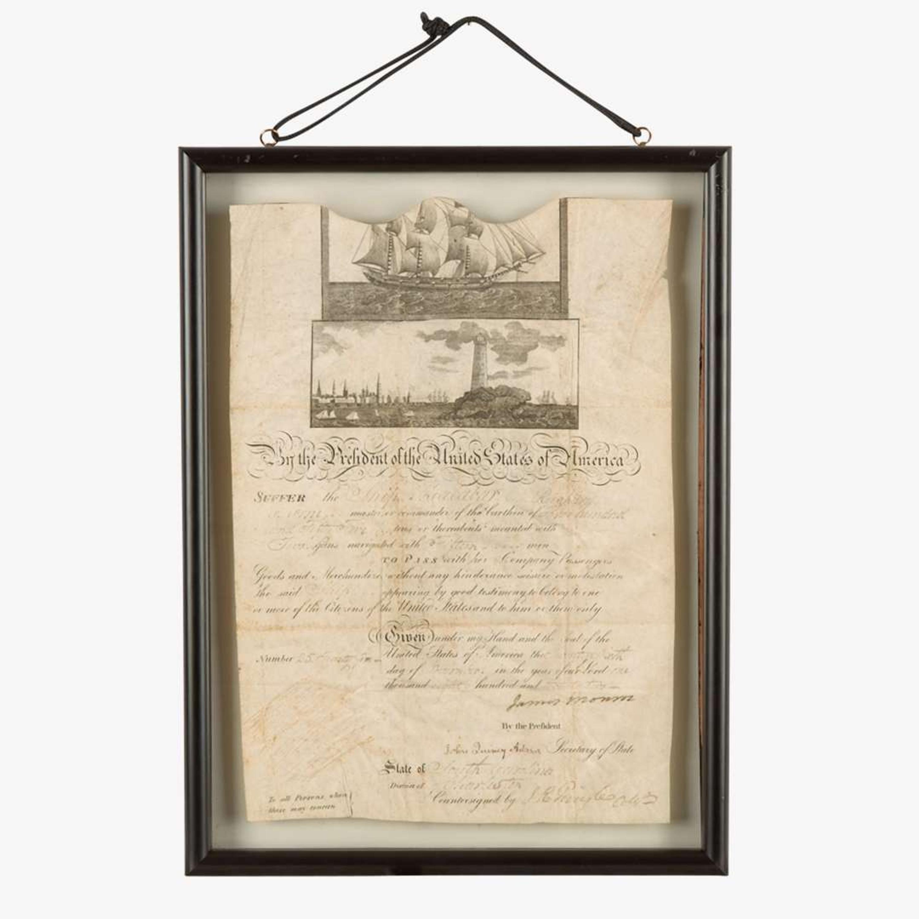 [Presidential] Monroe, James Signed Ship's Passport