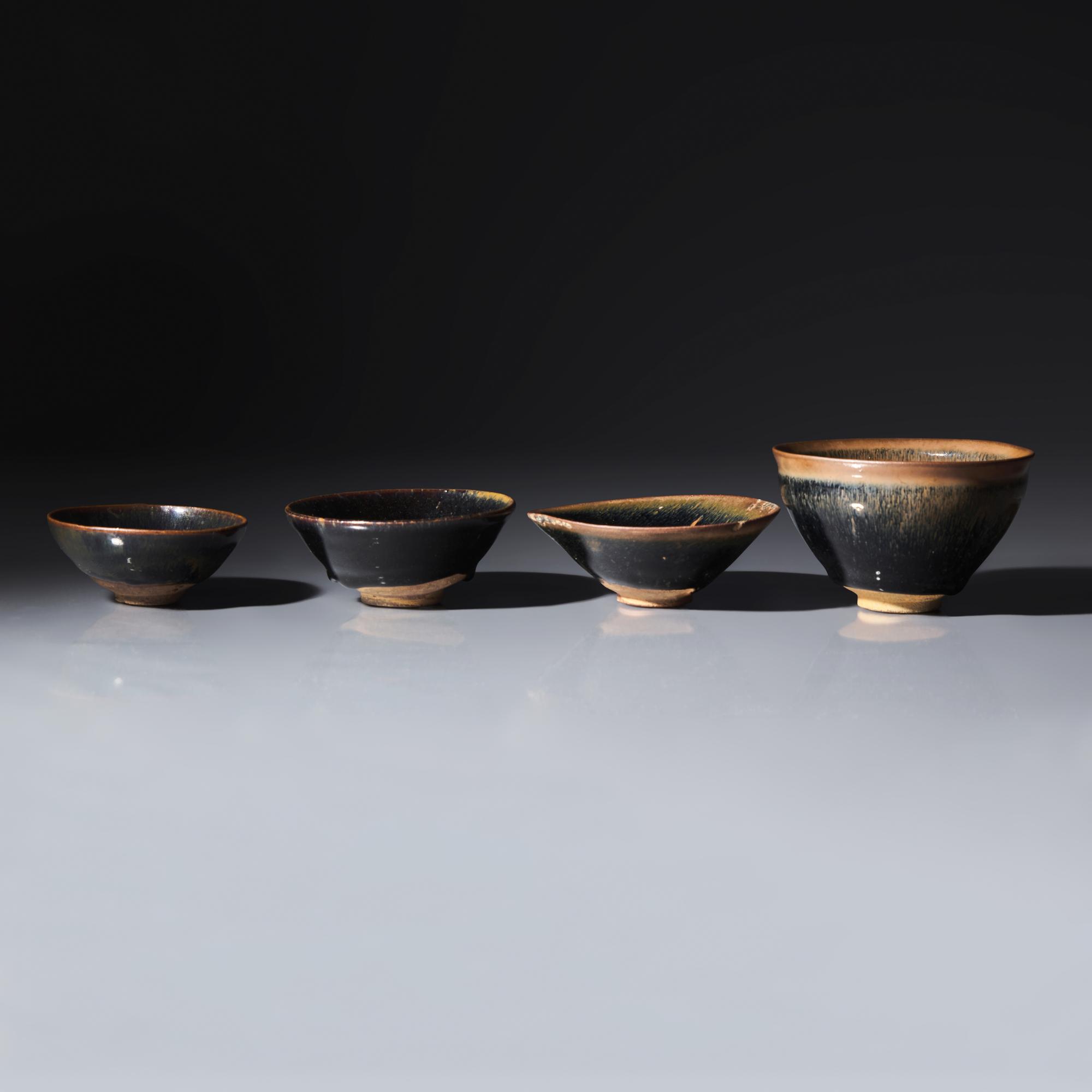 Four Chinese Jian-Type Tea Bowls — 建盞四件