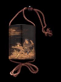 A Japanese Gold Decorated Roiro Four-Case Inro