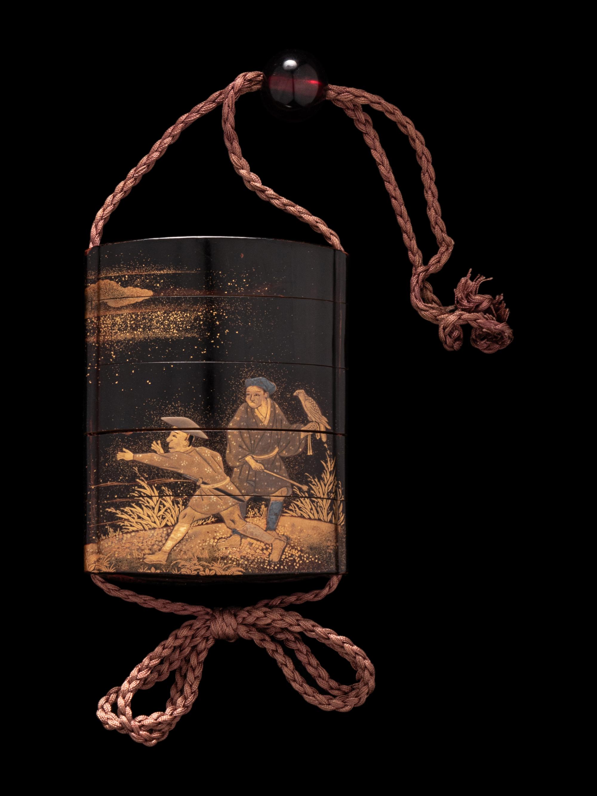 A Japanese Gold Decorated Roiro Four-Case Inro