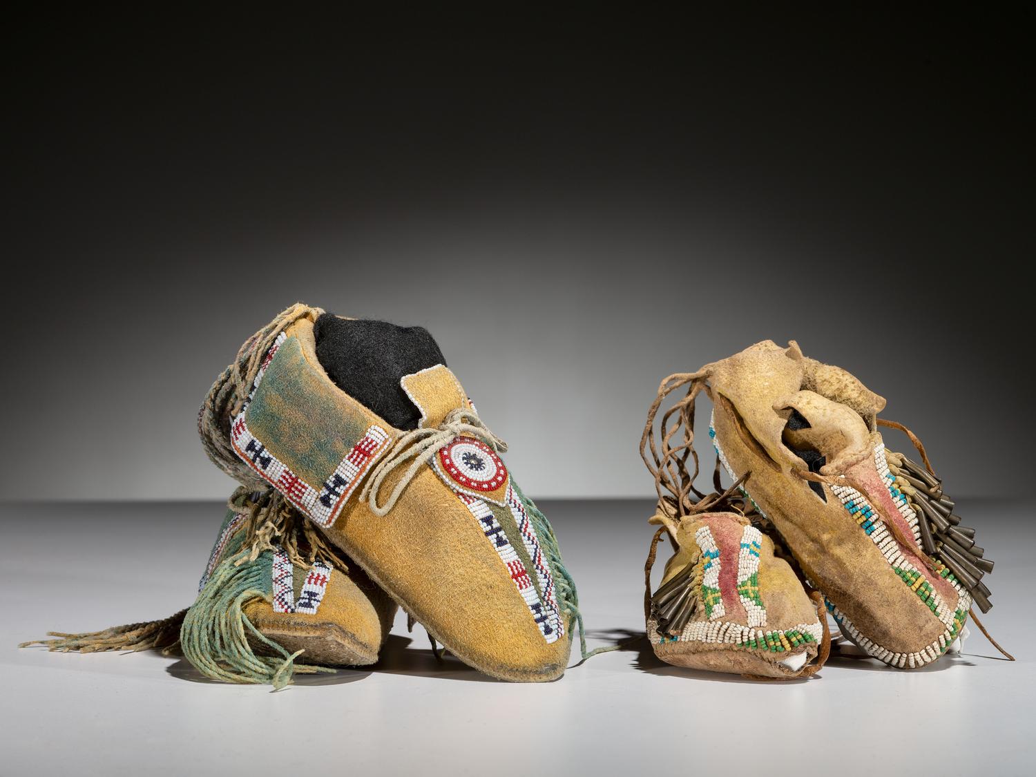 Kiowa Child's Beaded Hide Moccasins