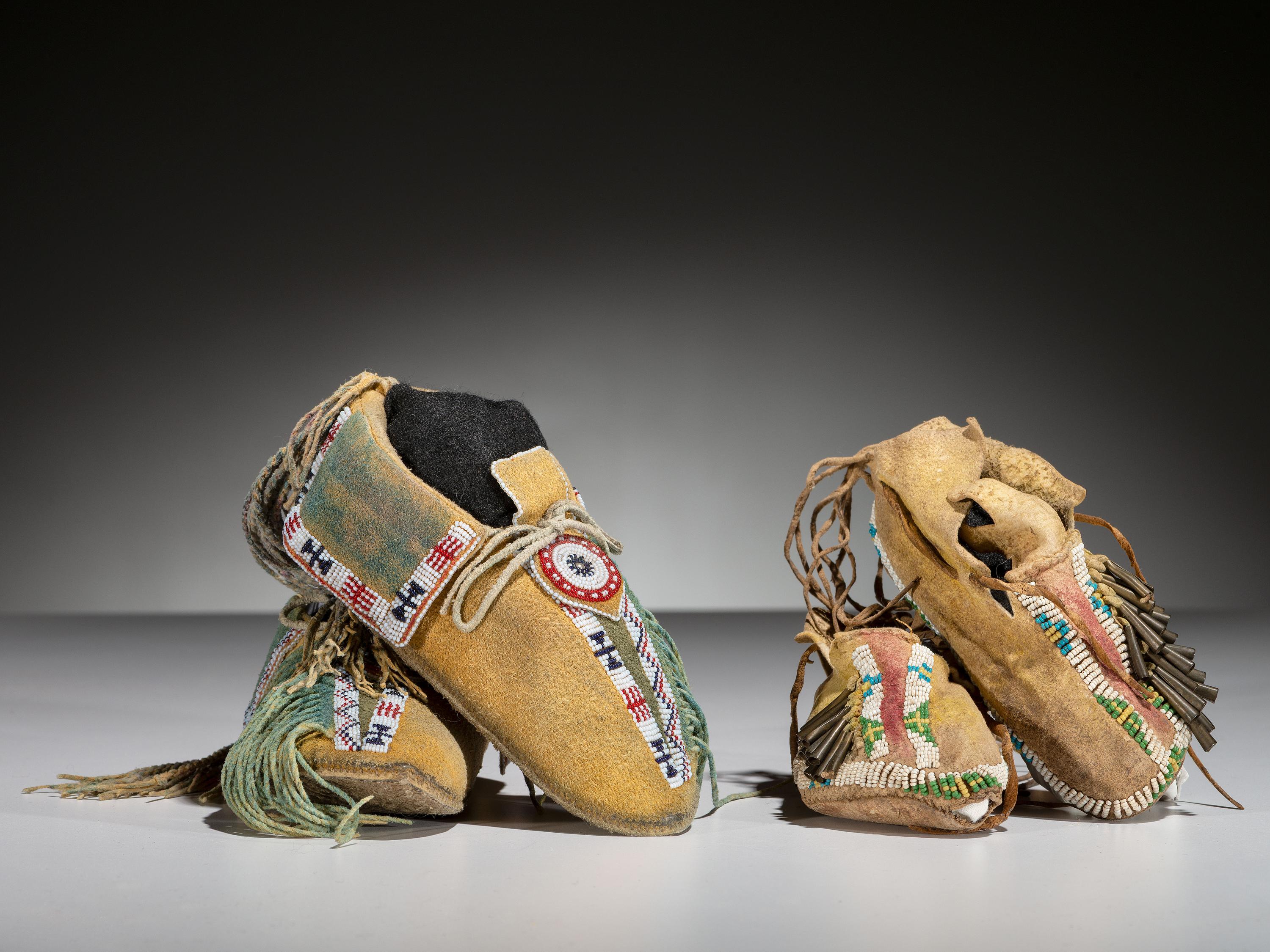 Kiowa Child's Beaded Hide Moccasins
