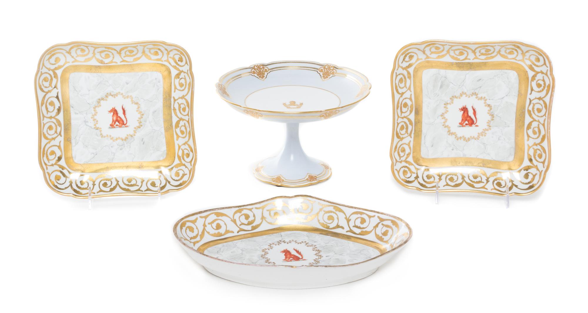 A Group of Four Porcelain Table Articles Height of compote 5 1/2 inches. — 19TH CENTURY