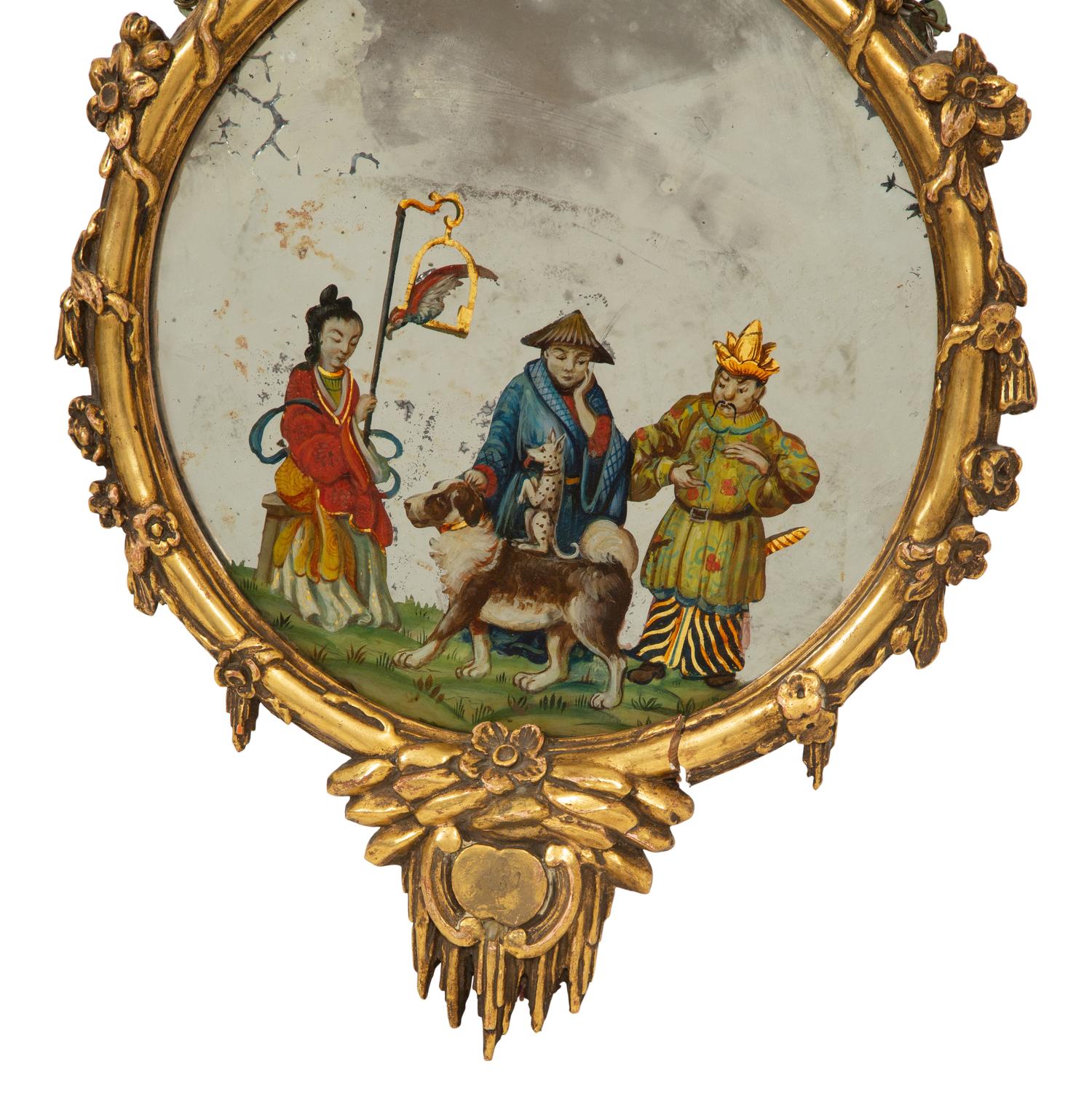 An English Giltwood and Reverse-Painted Glass Mirror