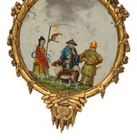 An English Giltwood and Reverse-Painted Glass Mirror