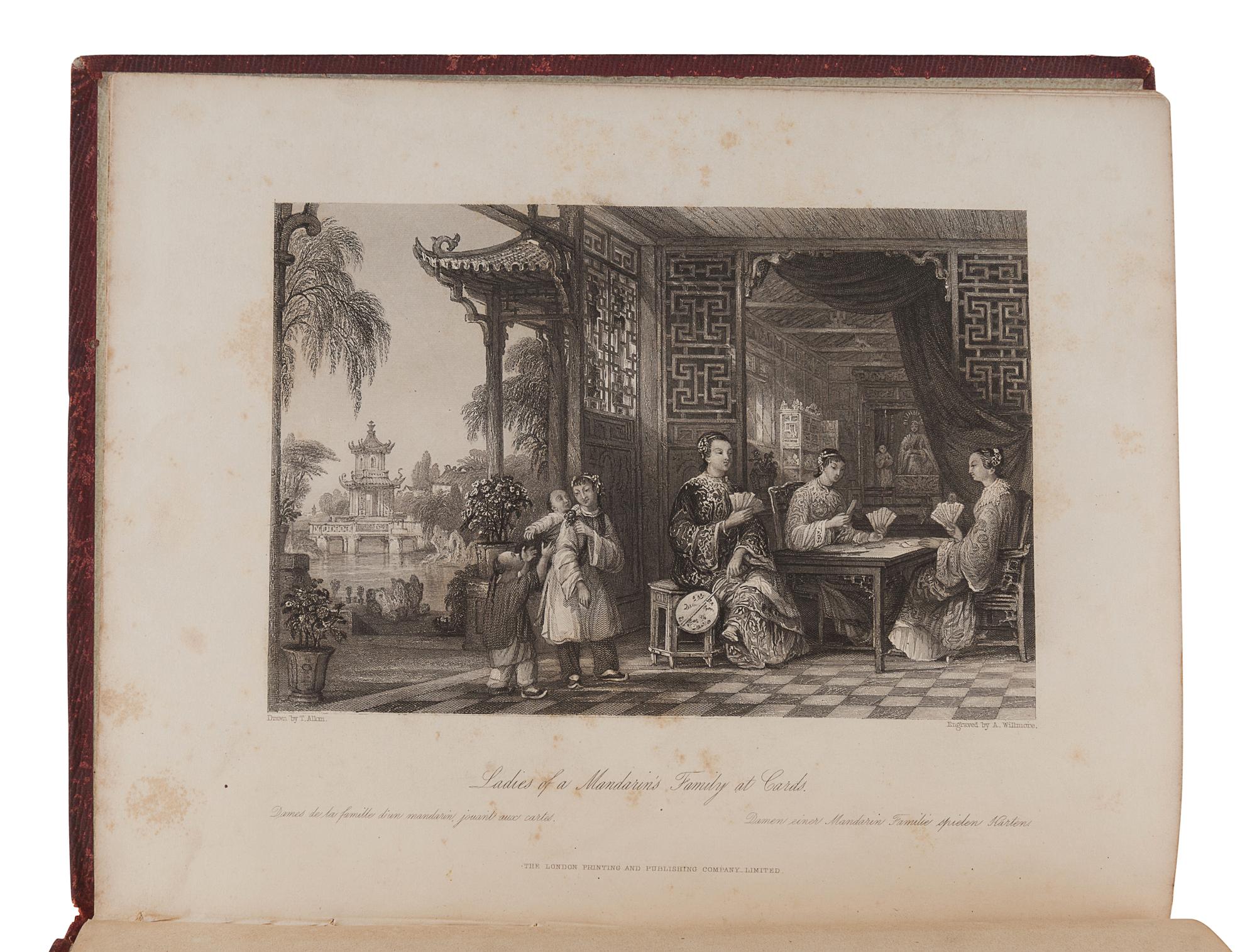 [CHINA -- TRAVEL & EXPLORATION]. ALLOM, Thomas (1804-1872), illustrator. -- WRIGHT, George Newenham (1794-1877). China in a Series of Views, Displaying the Scenery, Architecture, and Social Habits, of that Ancient Empire. London: Fisher, Son & Co., preface dated 1843.