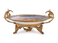 A Champlevé Enamel and Gilt Bronze Mounted Sèvres Style Porcelain Plate
