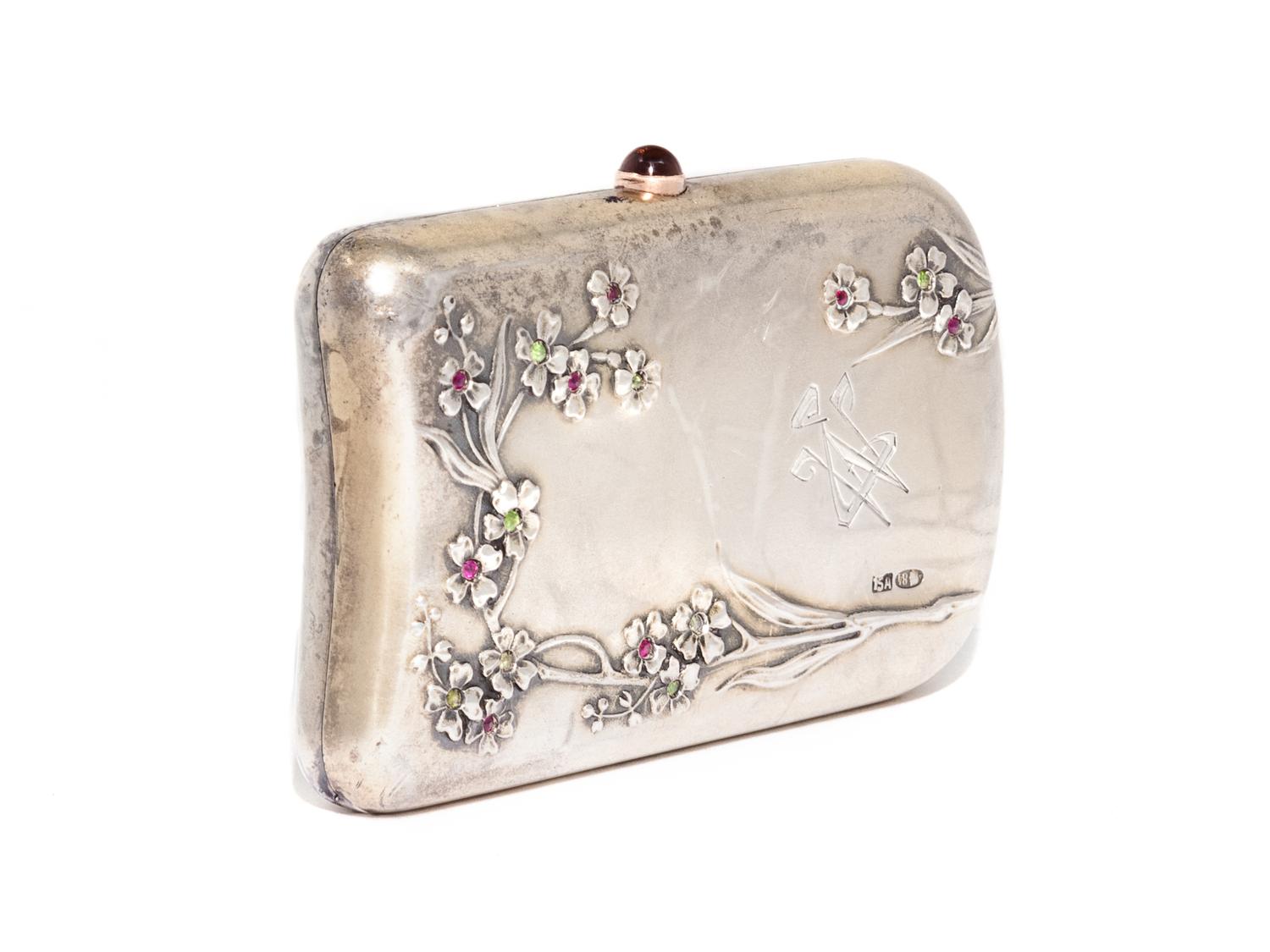A Russian Silver and Gem-Inset Change Purse