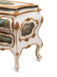 A Venetian Style Marble Veneered, Painted and Parcel Gilt Commode