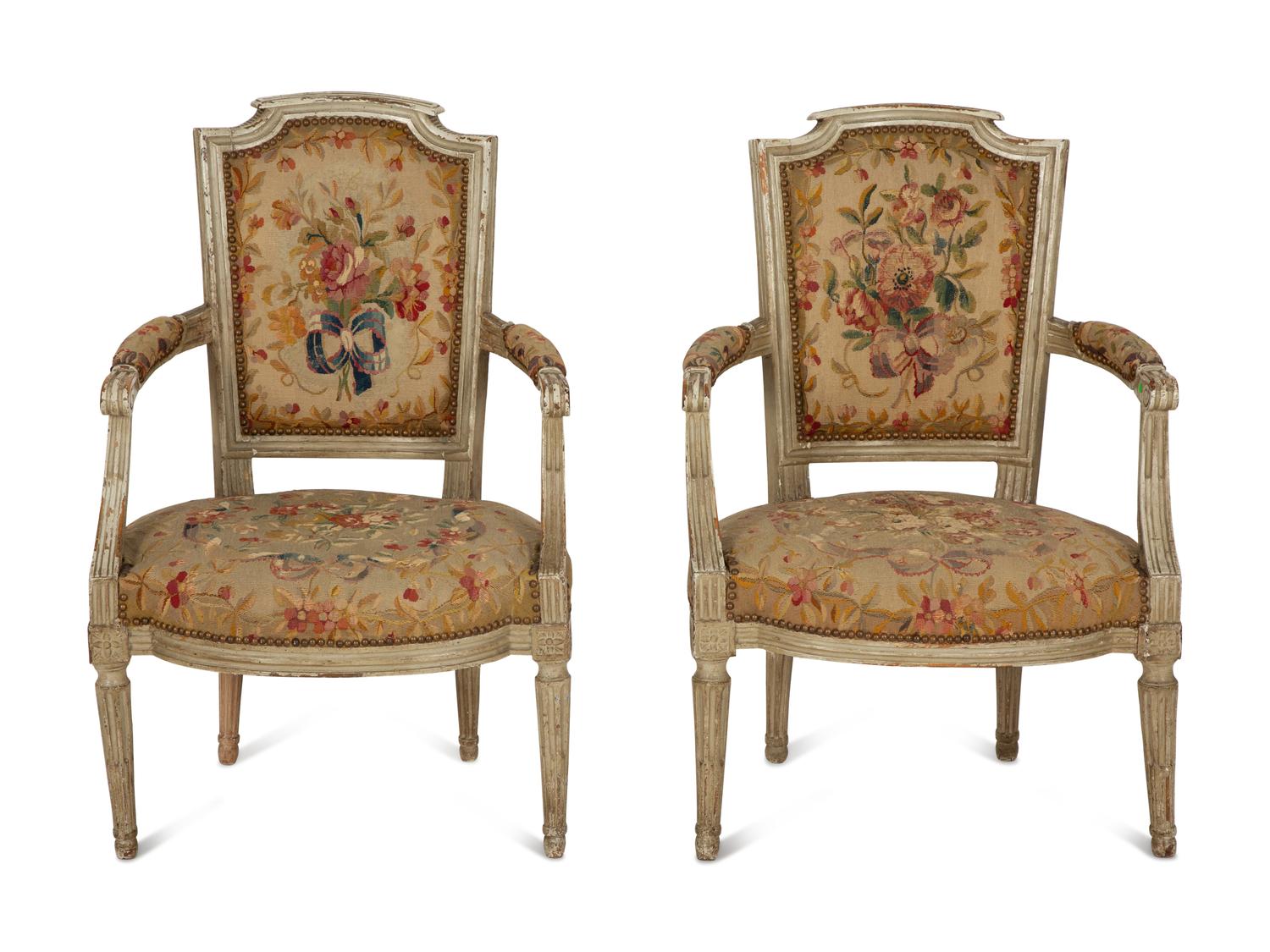 A Pair of Louis XVI Painted Fauteuils