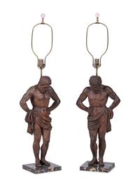 A Pair of Carved Pine Figures of Classical Men
