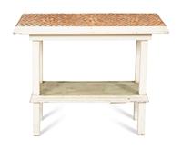 A Shell Inlaid and Painted Two-Tiered Accent Table