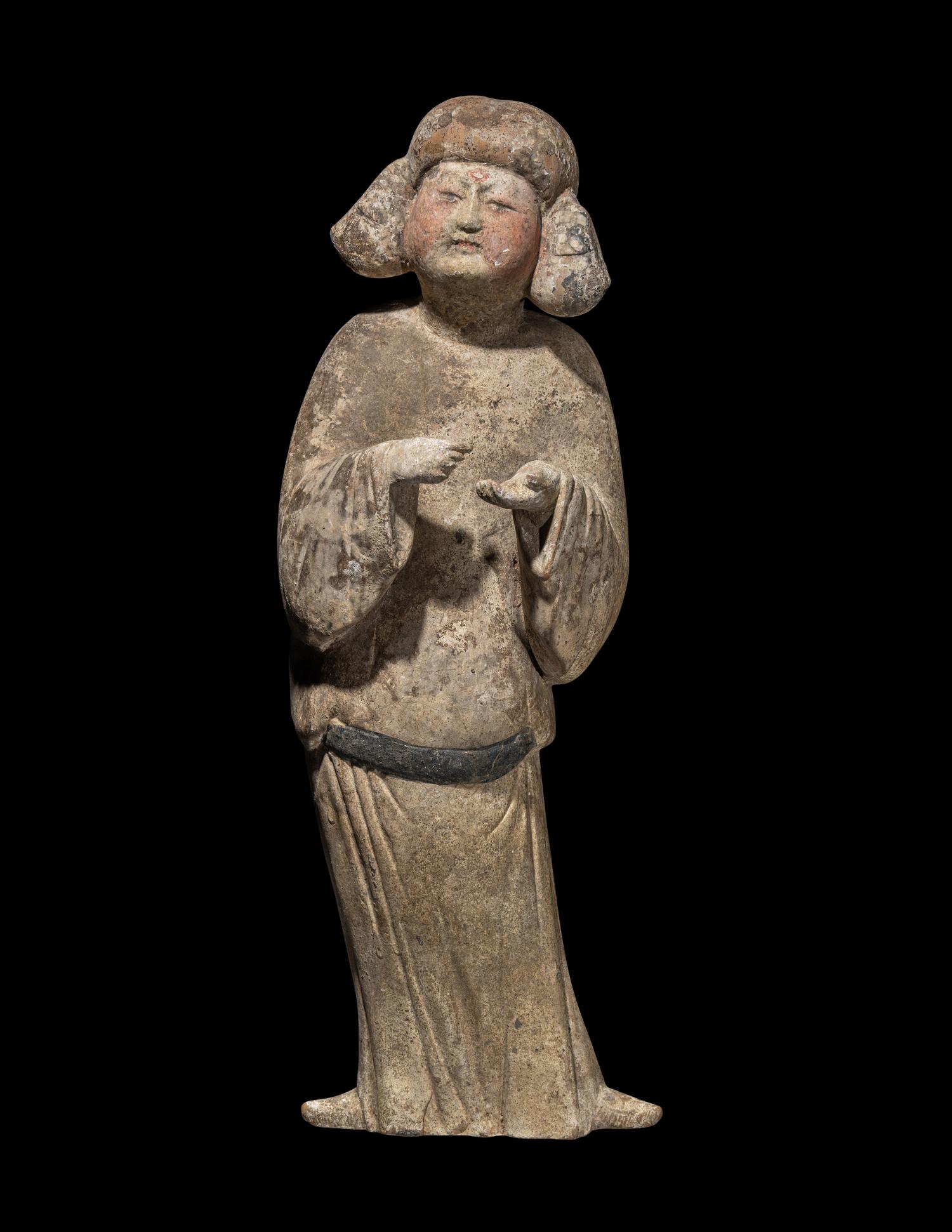 A Chinese Painted Pottery Figure of a Court Lady