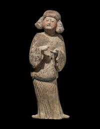 A Chinese Painted Pottery Figure of a Court Lady