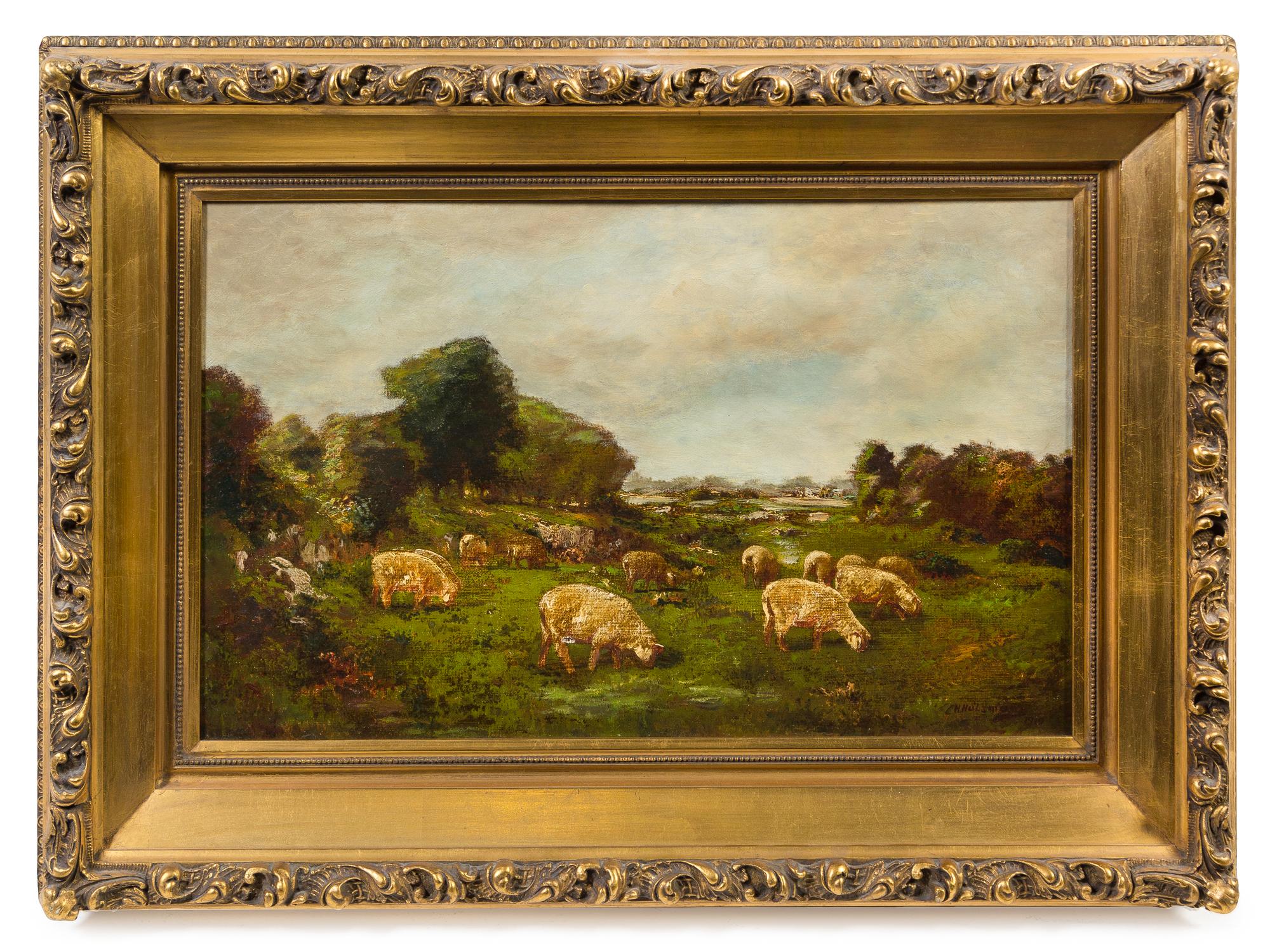 Henry Hulsmann, (German, 1849-1930), Landscape with Sheep, 1910