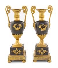 A Pair of Louis Philippe Gilt and Patinated Bronze Urns