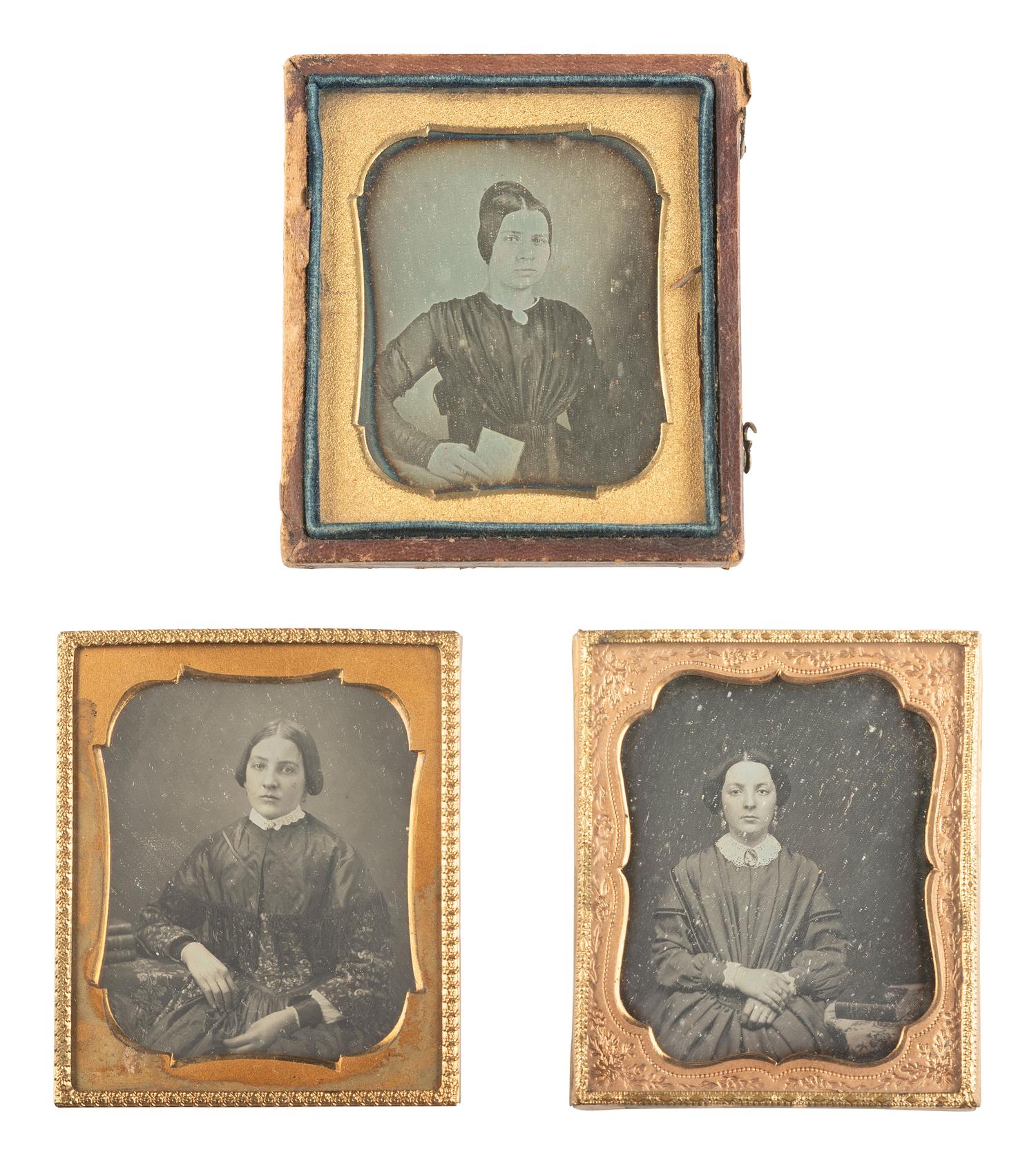 [EARLY PHOTOGRAPHY]. 19 sixth plate daguerreotypes of people with books & other objects/accessories.