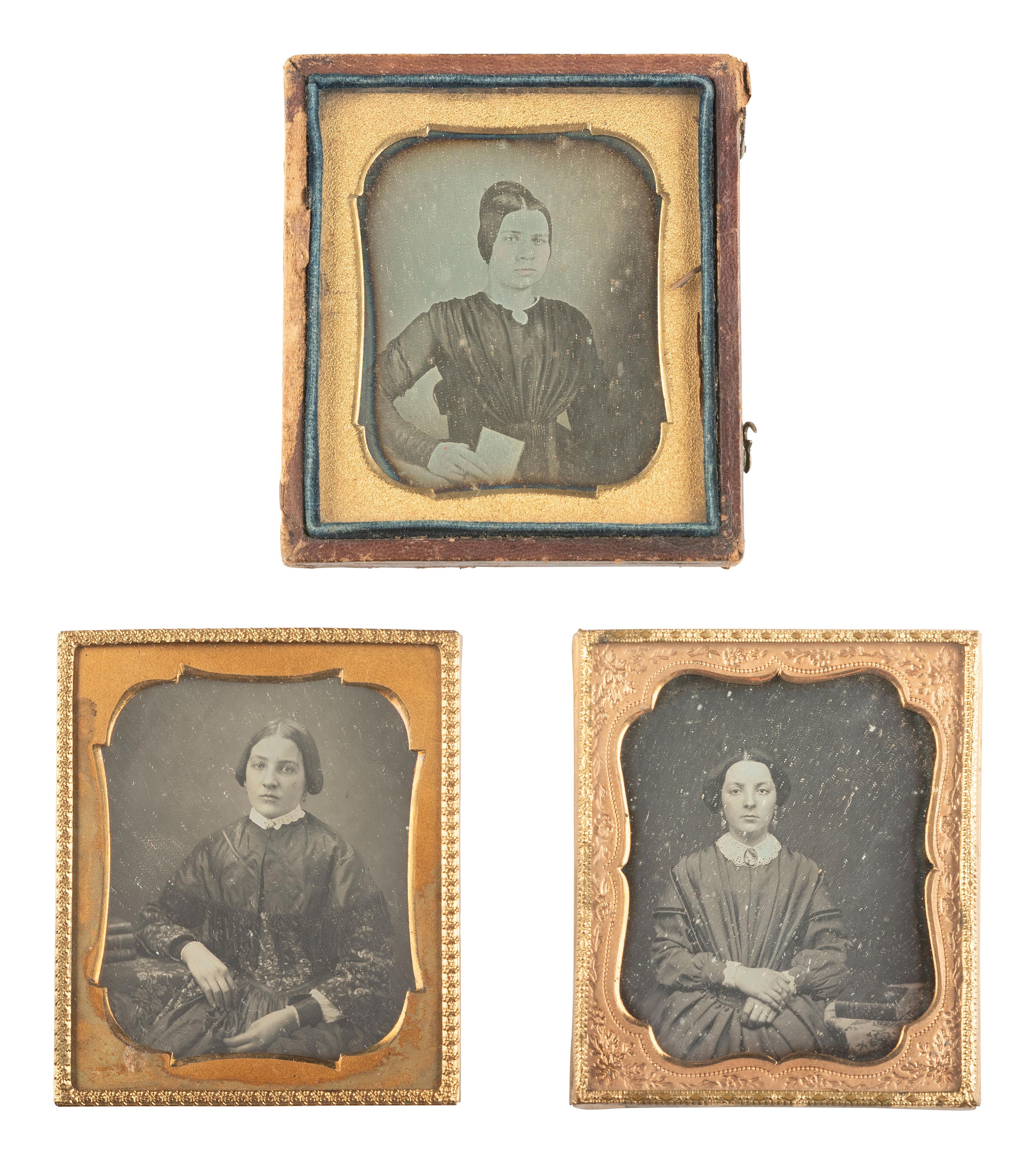 [EARLY PHOTOGRAPHY]. 19 sixth plate daguerreotypes of people with books & other objects/accessories.
