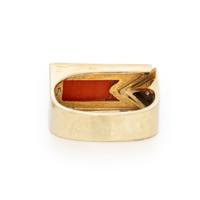 Coral, Diamond, and Yellow Gold Ring