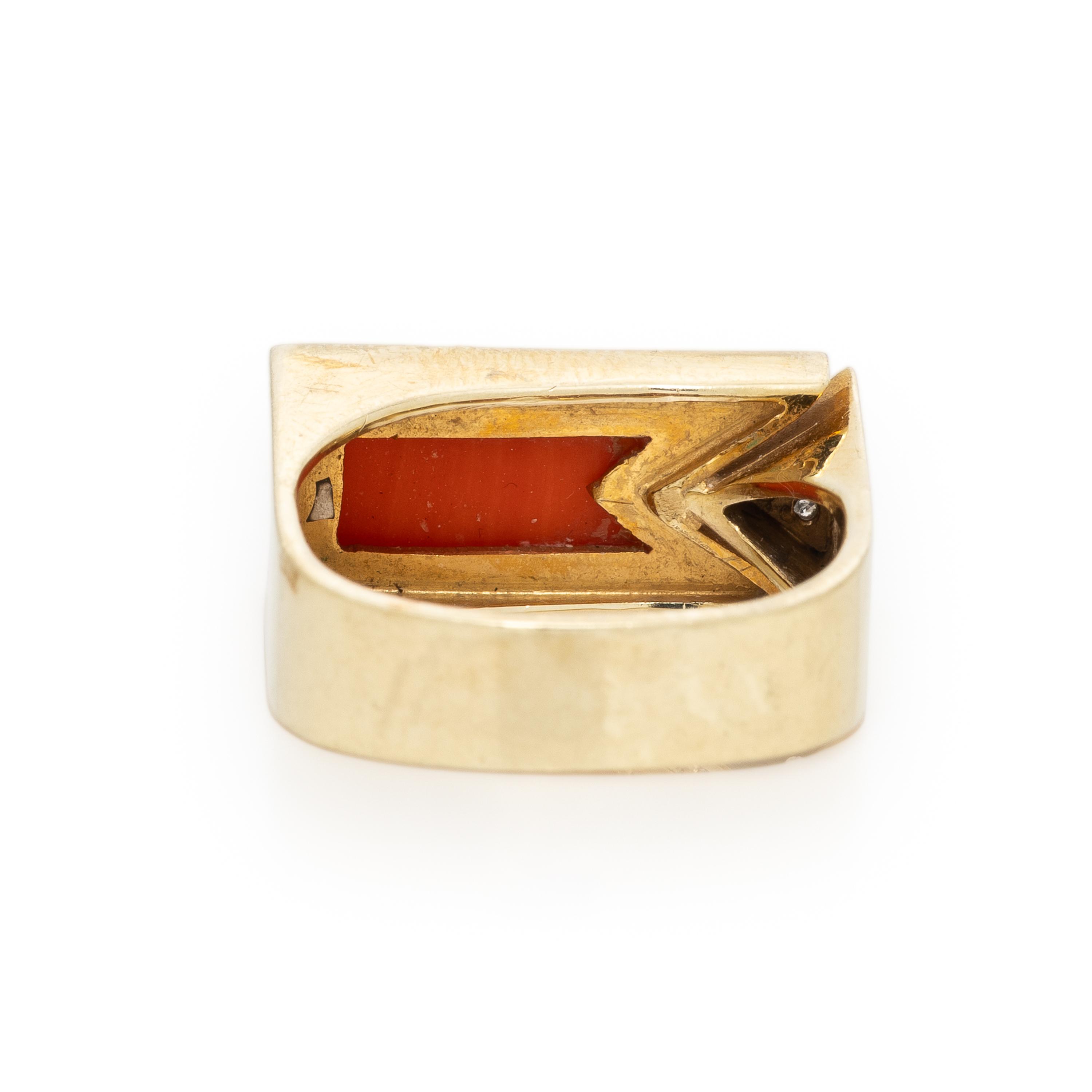 Coral, Diamond, and Yellow Gold Ring
