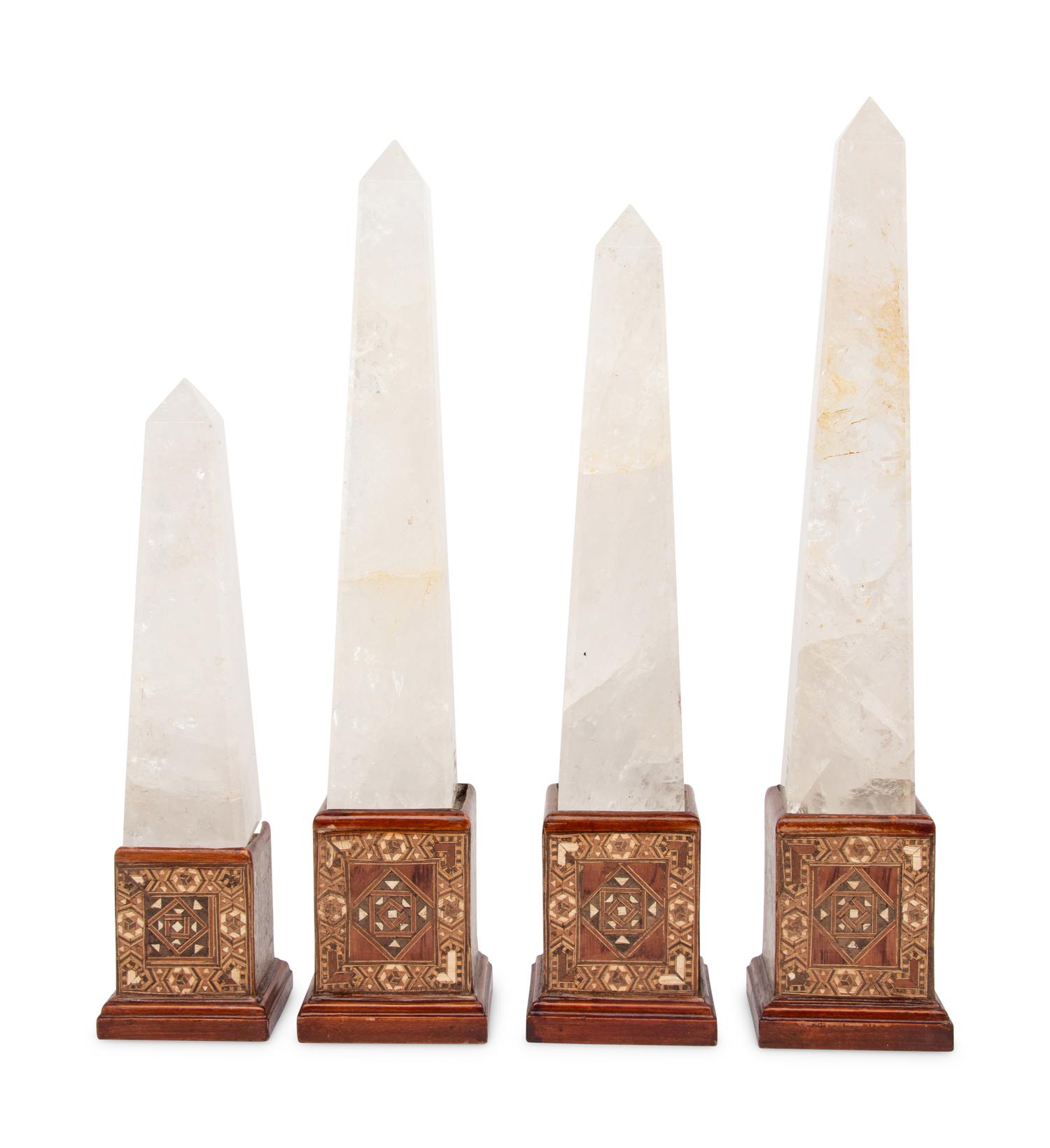A Group of Four Rock Crystal and Marquetry Obelisks