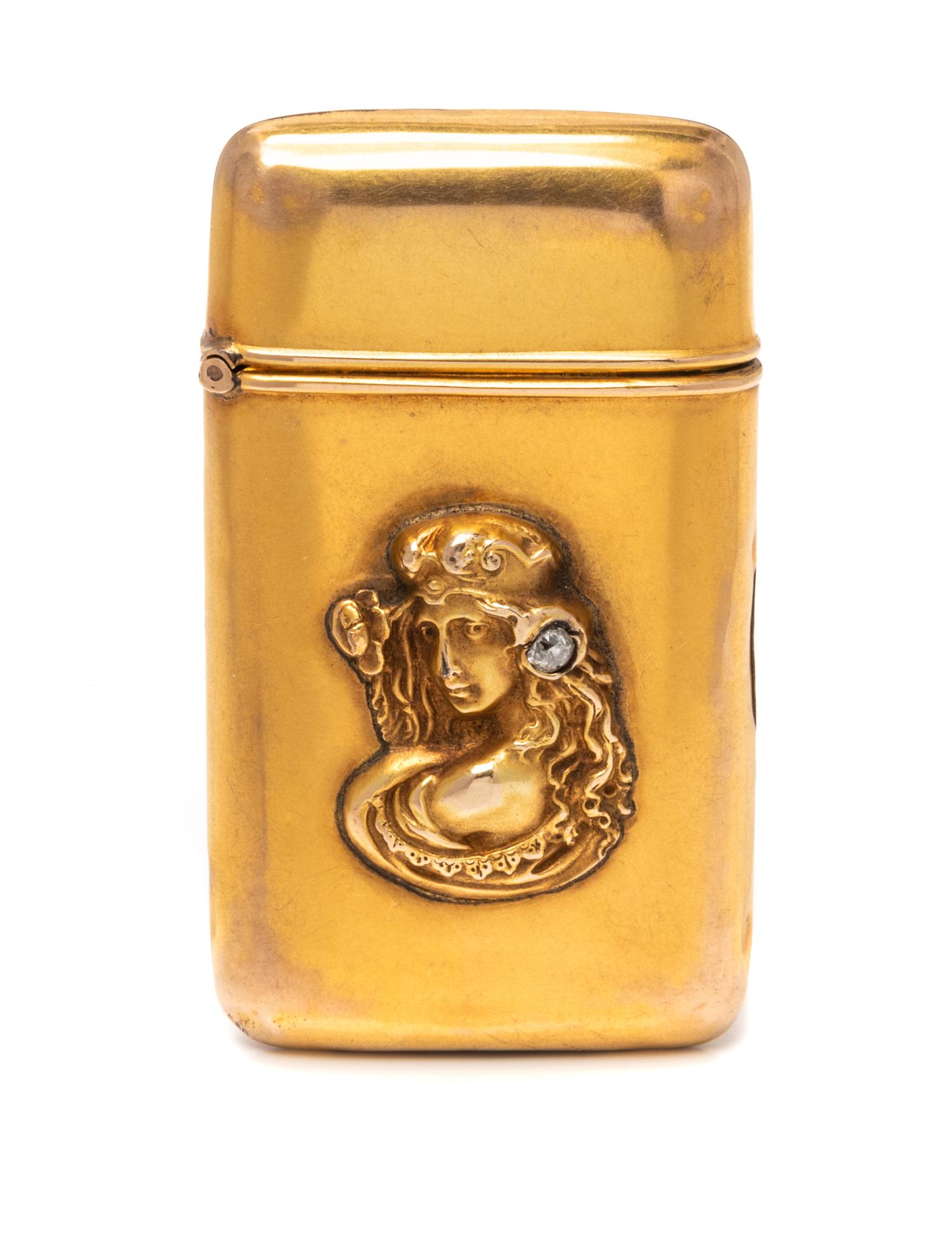 An Art Nouveau Yellow Gold and Diamond Vesta Case, 16.60 dwts.