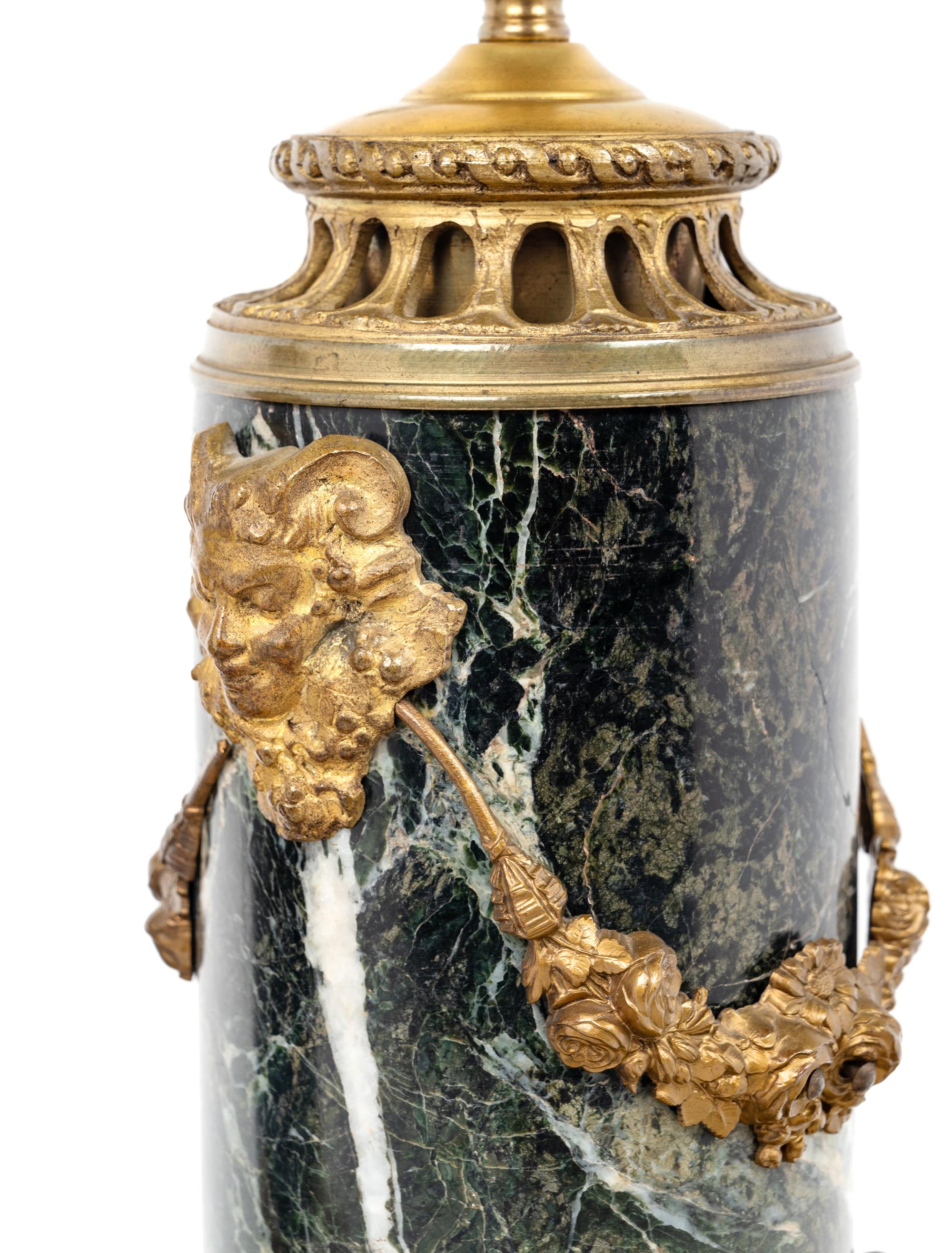 A Pair of Continental Gilt Metal Mounted Marble Lamps