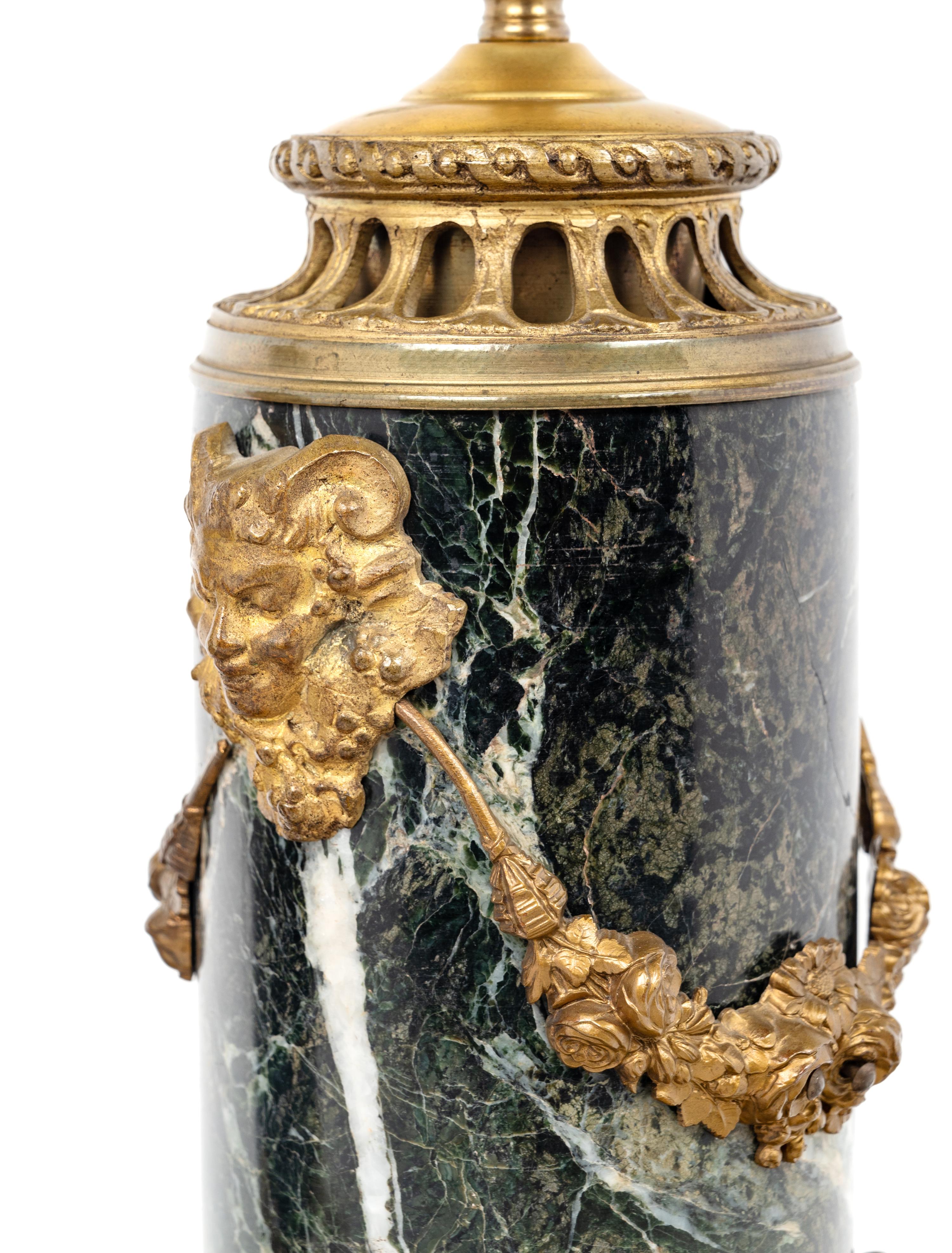 A Pair of Continental Gilt Metal Mounted Marble Lamps